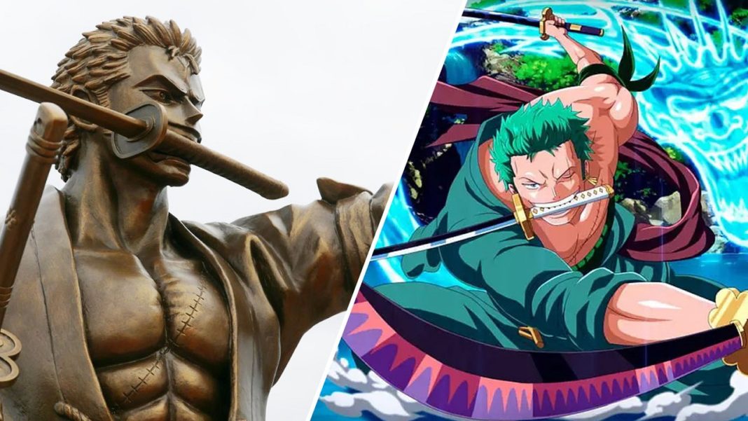 Une statue de bronze taille réelle de Zoro, One Piece érigée au japon