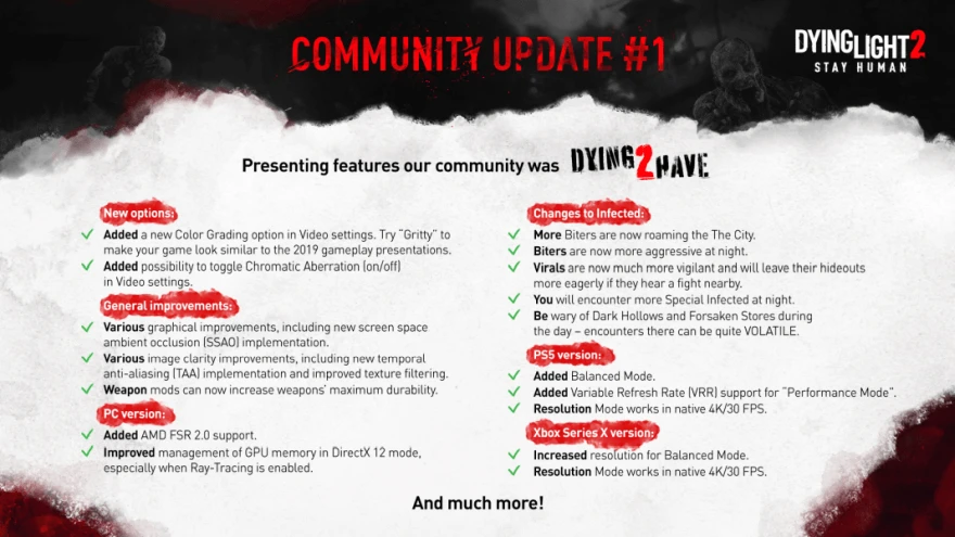 La Community Update #1 de Dying Light 2 ajoute le VRR et 120 FPS sur consoles