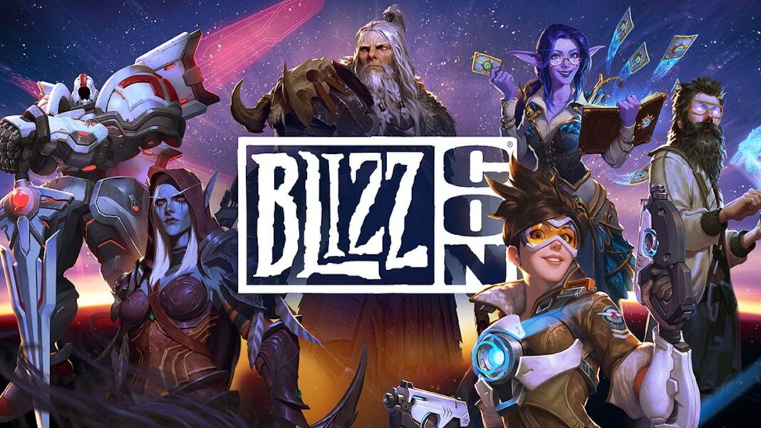 Les héros de Blizzard entourant le logo de la BlizzCon