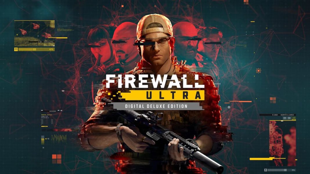 Logo du jeu Firewall Ultra devant un personnage du jeu