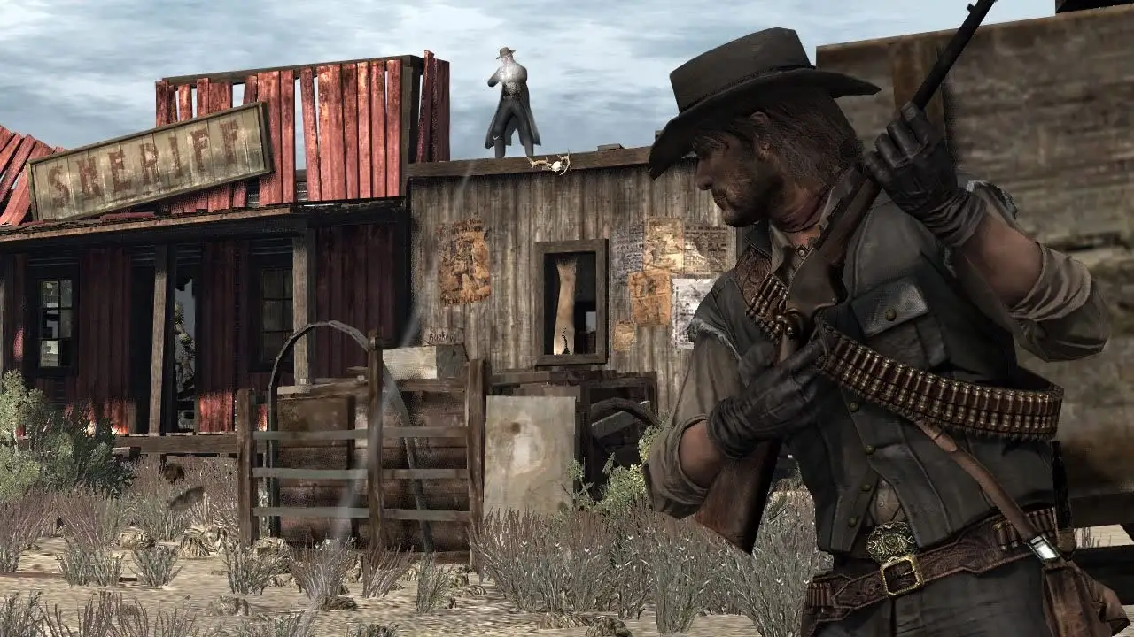 John Marston en plein combat à l'arme à feu dans Red Dead Redemption sur Nintendo Switch