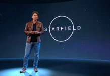 Starfield : selon Todd Howard, son exclusivité sur Xbox aurait rendu le jeu meilleur Todd Howard lors d'une conférence de presse, présentant Starfield, avec un visuel épique du jeu en arrière-plan.