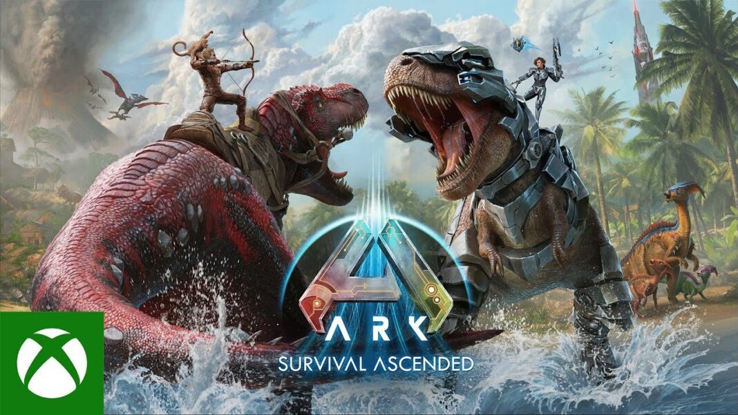 Deux dinosaures en pleine bataille dans ARK Survival Ascended