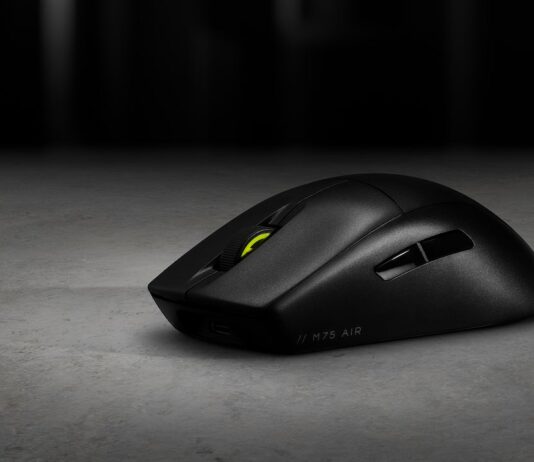 TEST – Corsair M75 Air, un nouveau poids plume apparaît La nouvelle souris Corsair M75 Air sur fond noir
