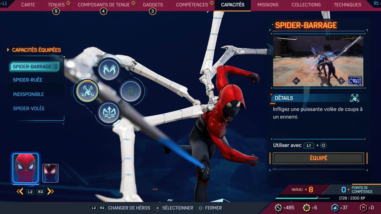 Les gadgets de Spider-Man disponibles en combat