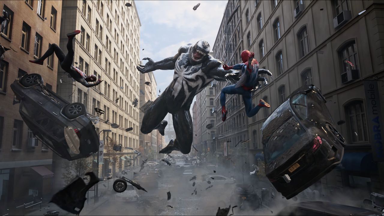 Venom combattant Peter et Miles dans Marvel's Spider-Man 2