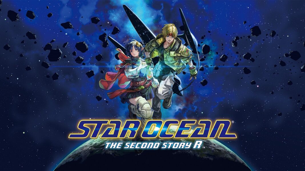 Logo de Star Ocean The Second Story R avec ses protagonistes sur fond bleur