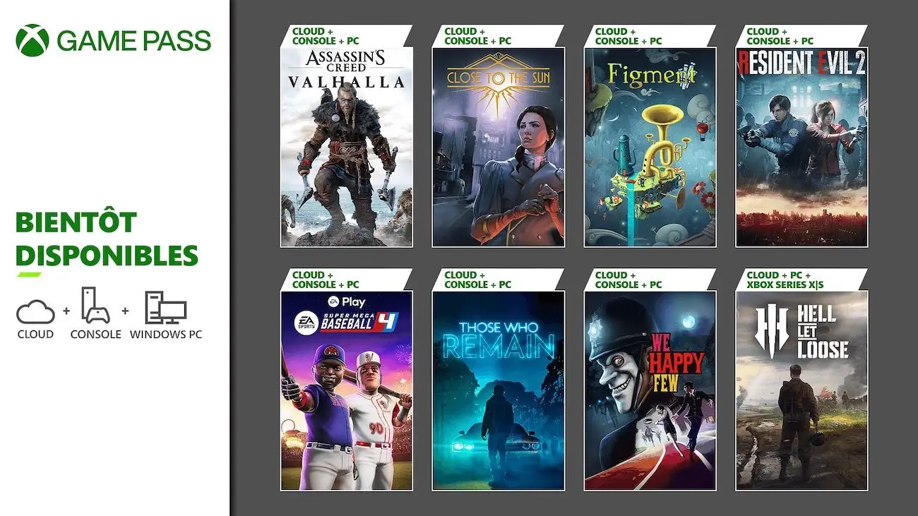 Line-up des jeux ajoutés au Xbox Game Pass en janvier 2024 avec Assassin's Creed Valhalla, Resident Evil 2 et Close to the Sun