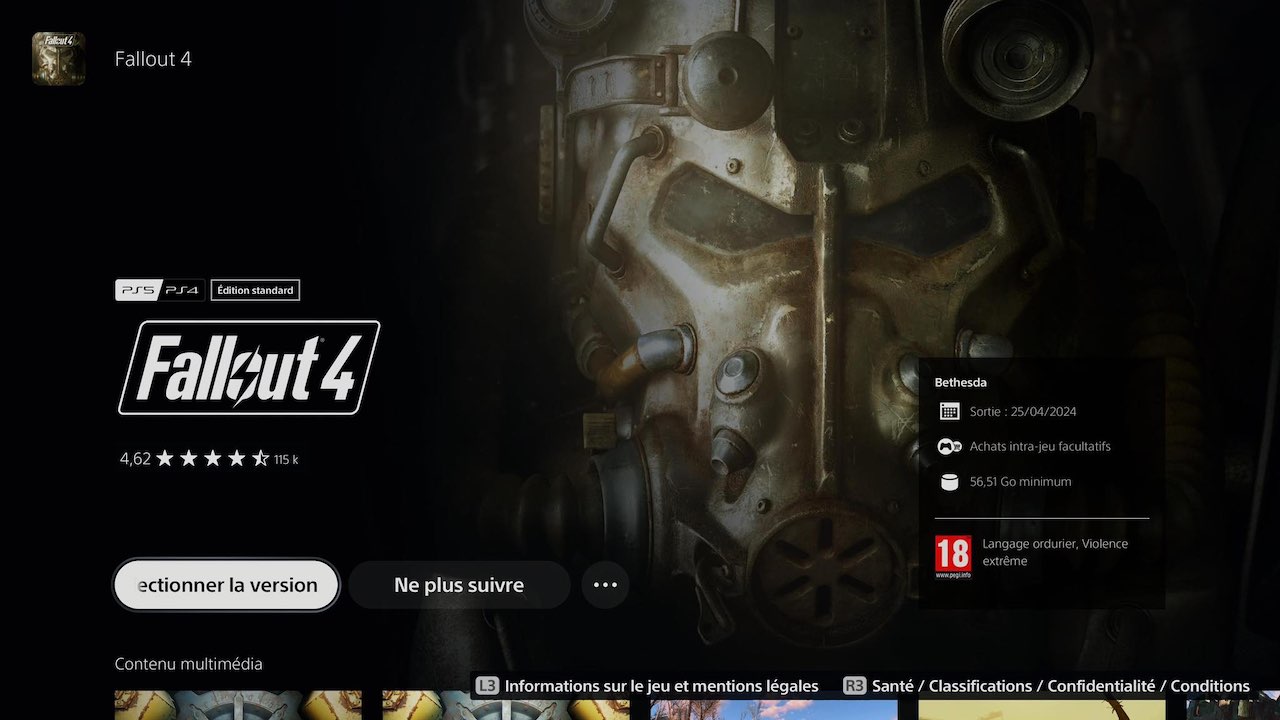 Téléchargez la mise à jour PS5 de Fallout 4 depuis le PlayStation Store
