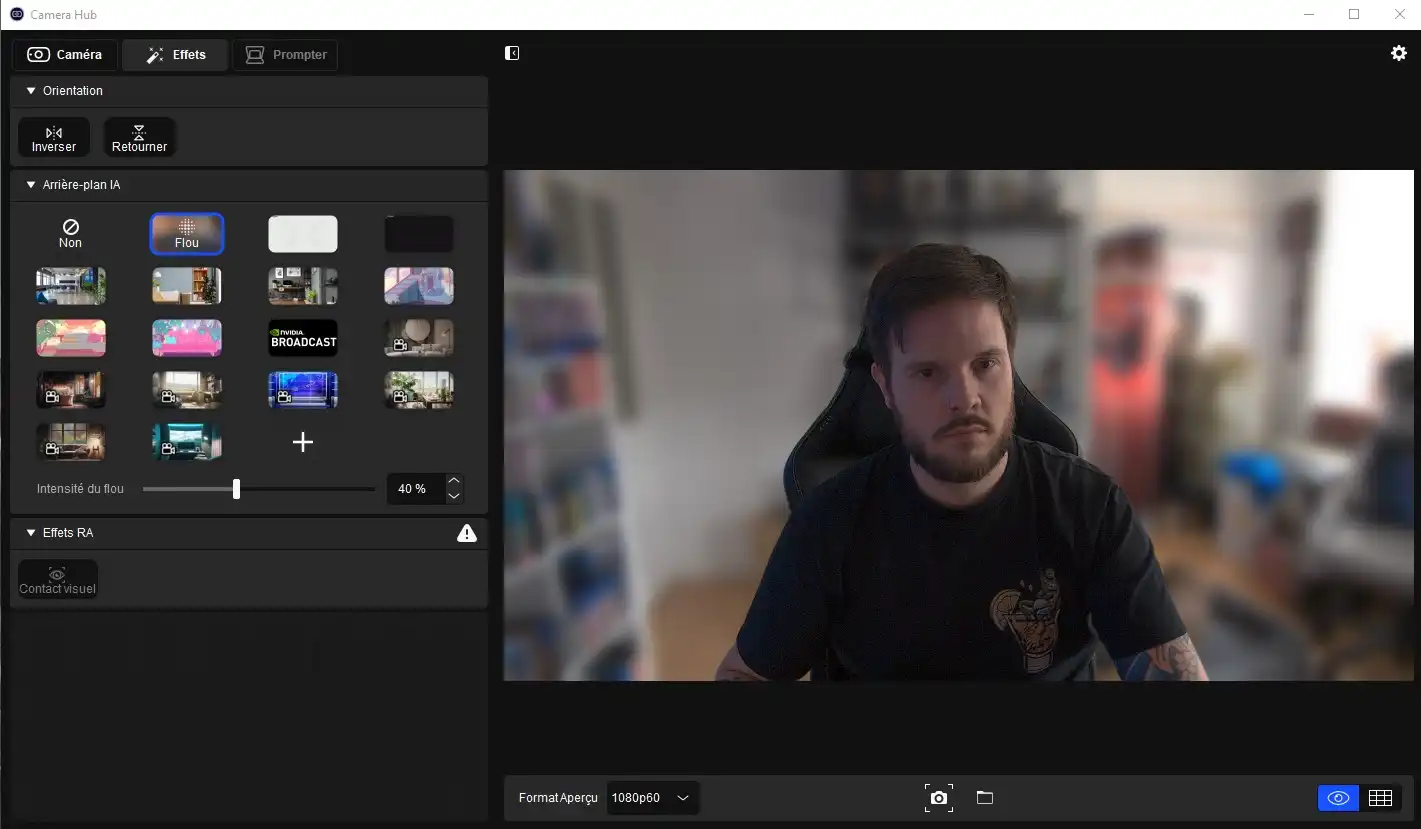Elgato Camera Hub dispose de divers effets à appliquer en direct à la vidéo.