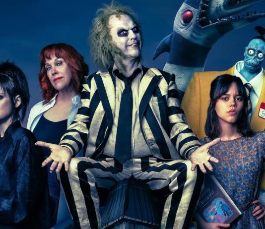 Avis – Beetlejuice Beetlejuice, retour fracassant au royaume des morts ? Affiche officielle de Beetlejuice 2 avec Michael Keaton, Jenna Ortega et le reste du casting, symbolisant le retour du célèbre fantôme déjanté.
