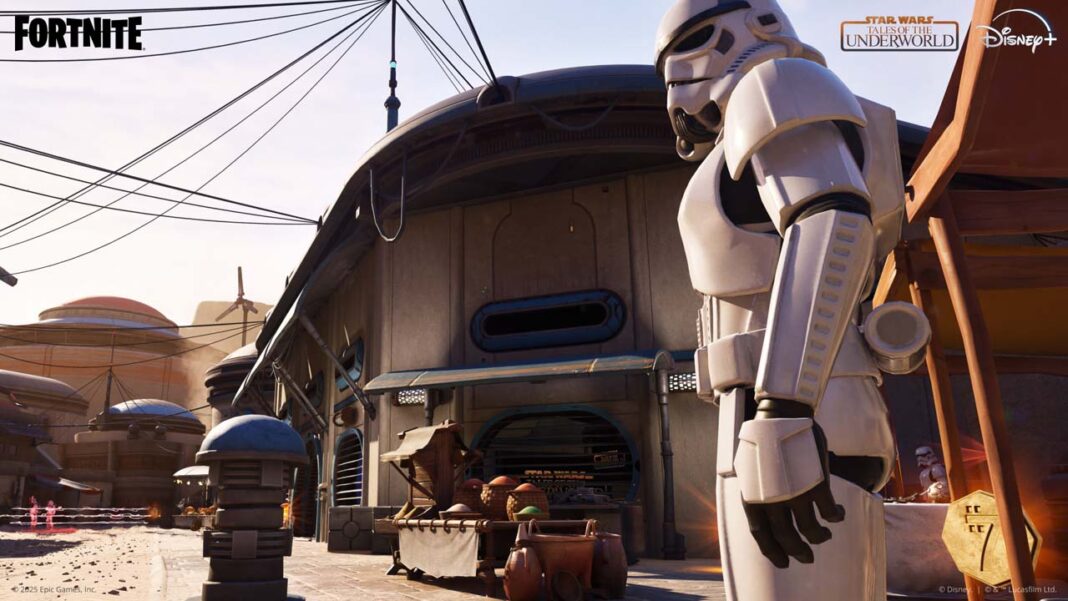 Stormtroopers dans l’environnement Star Wars de Fortnite avant la diffusion de Tales of the Underworld