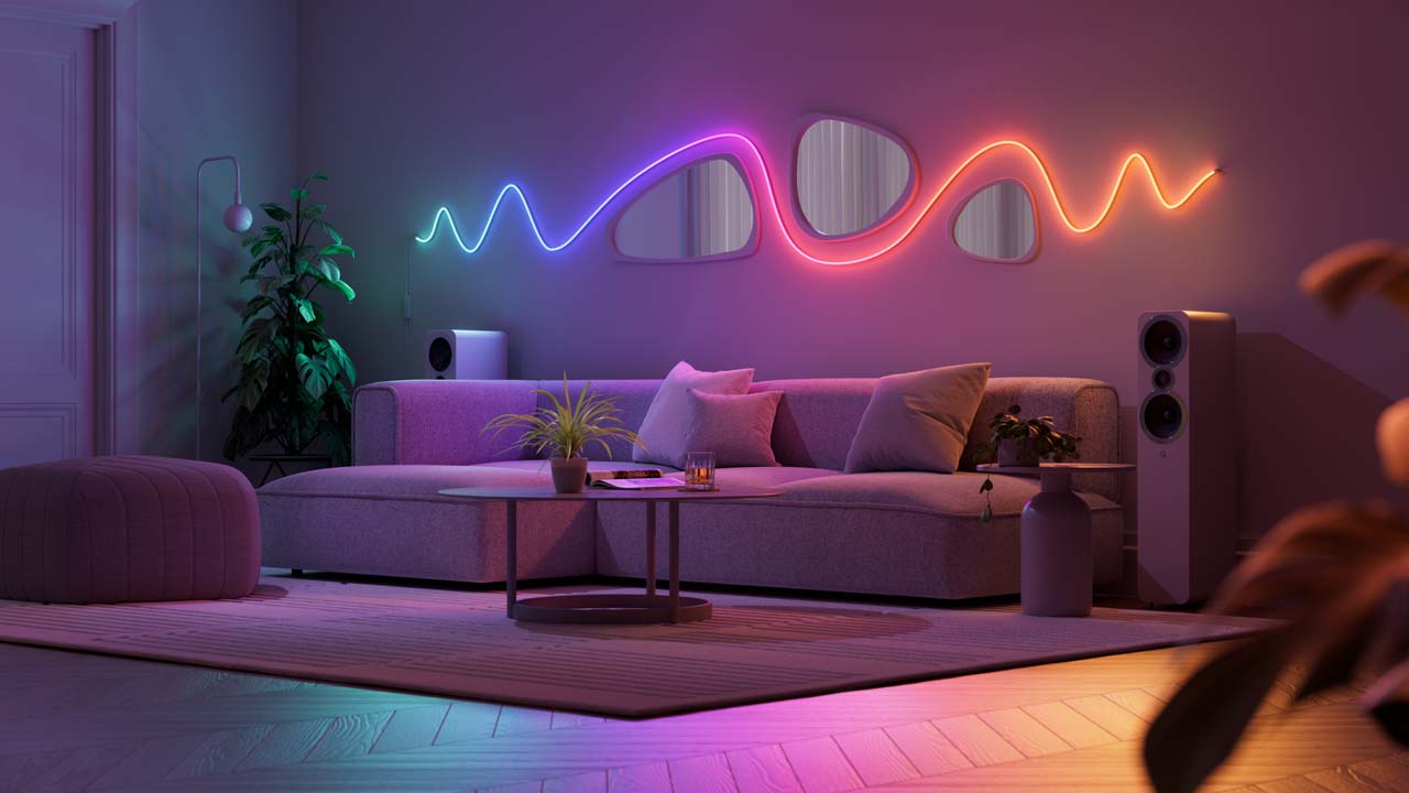 Ambiance lumineuse autour d’un salon de jardin avec brasero et guirlandes LED