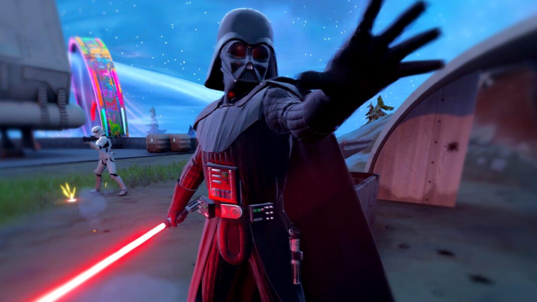 Apparition de Dark Vador en IA dans Fortnite avec sabre laser rouge, image liée au conflit avec SAG-AFTRA
