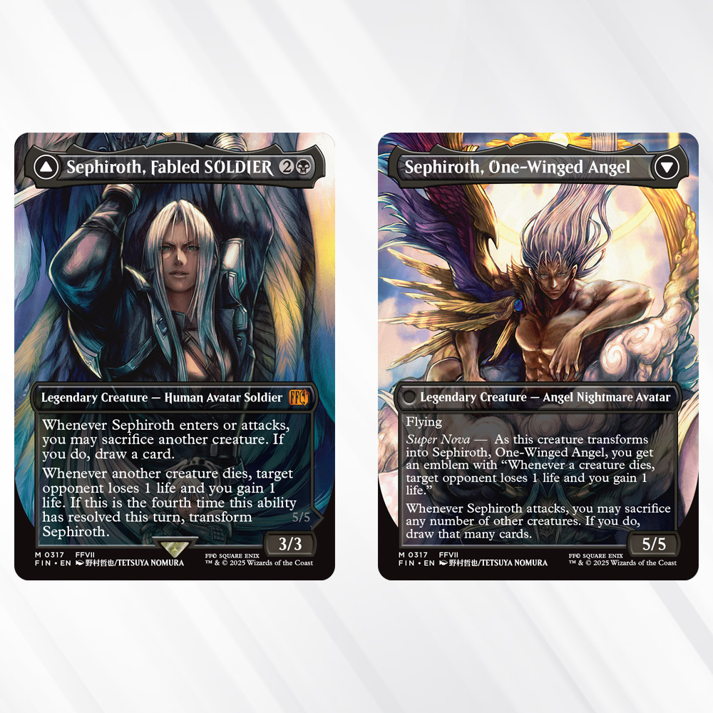 Cartes Magic de Sephiroth Fabled SOLDIER et One-Winged Angel par Tetsuya Nomura