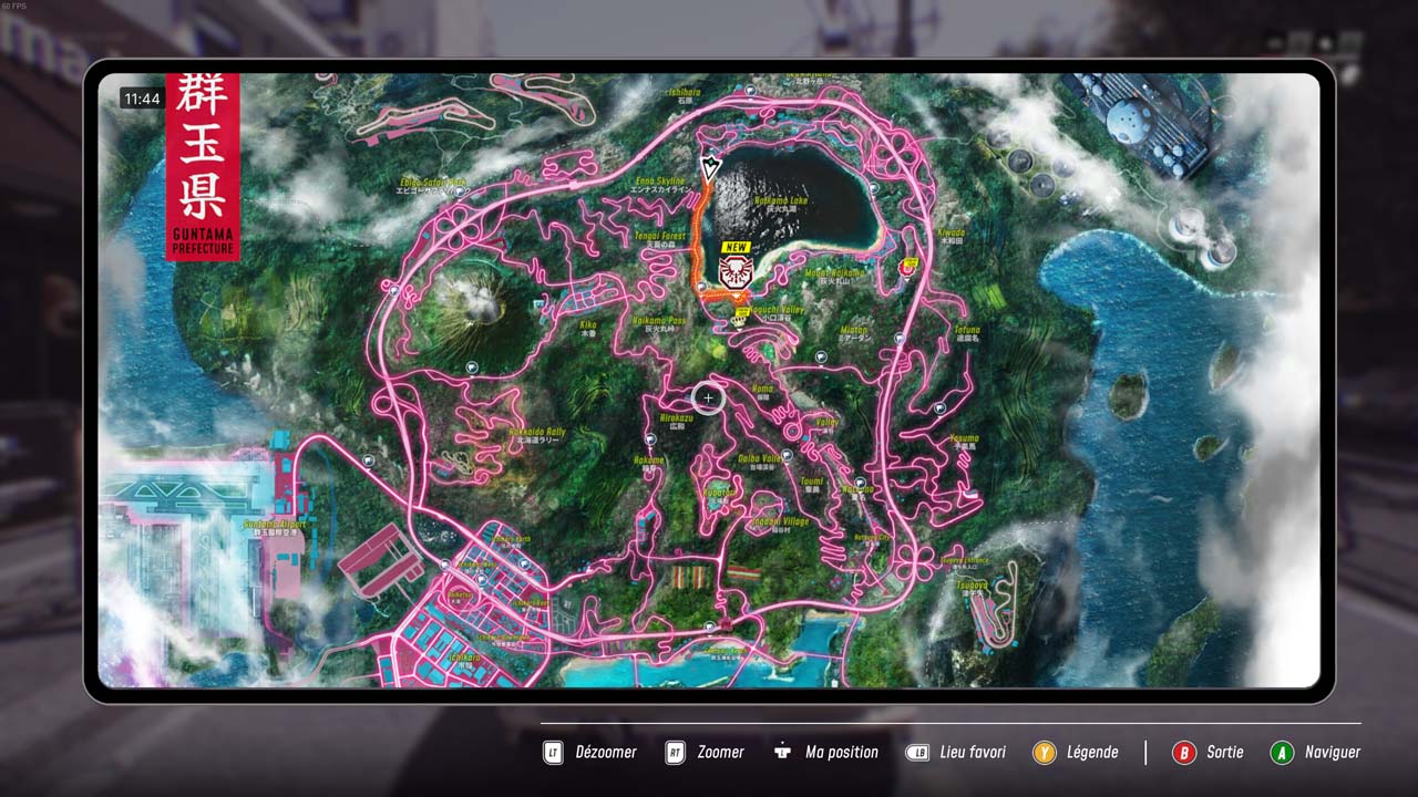 Carte de la région ouverte dans JDM: Japanese Drift Master avec les routes de drift de Guntama Prefecture