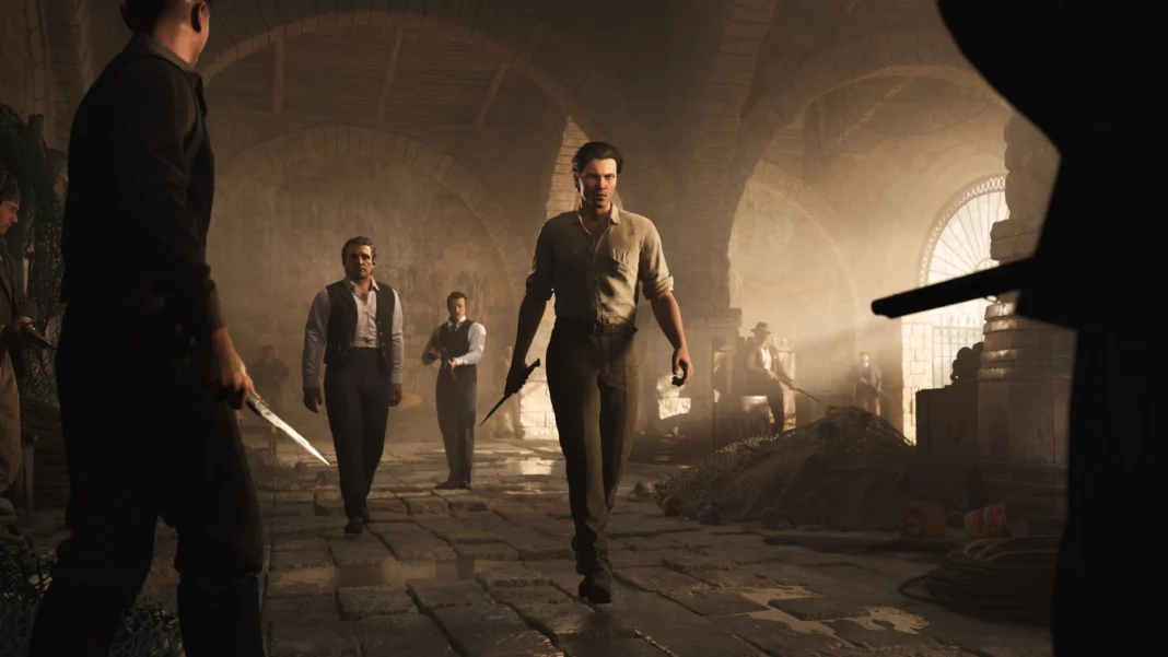 Enzo Favara marchant armé dans une tonnara sicilienne dans Mafia The Old Country