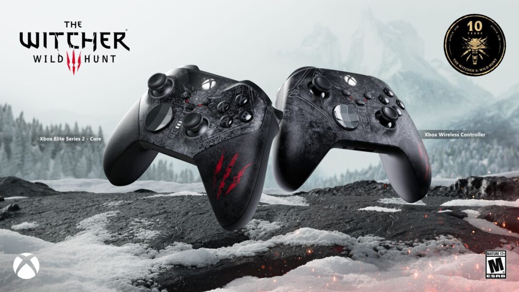 Manettes Xbox édition spéciale The Witcher 3 – modèles Elite Series 2 Core et sans fil avec design noir et rouge et médaillon de Geralt