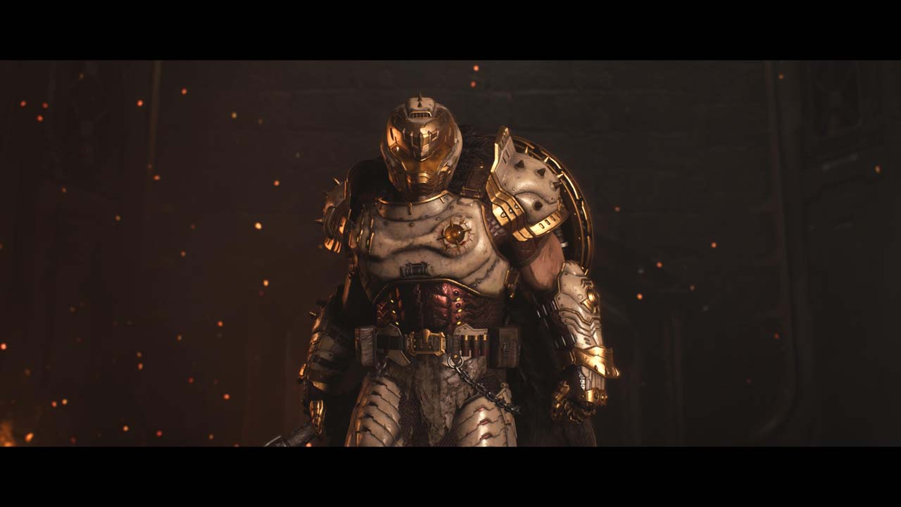 Armure dorée du DOOM Slayer dans une scène cinématique