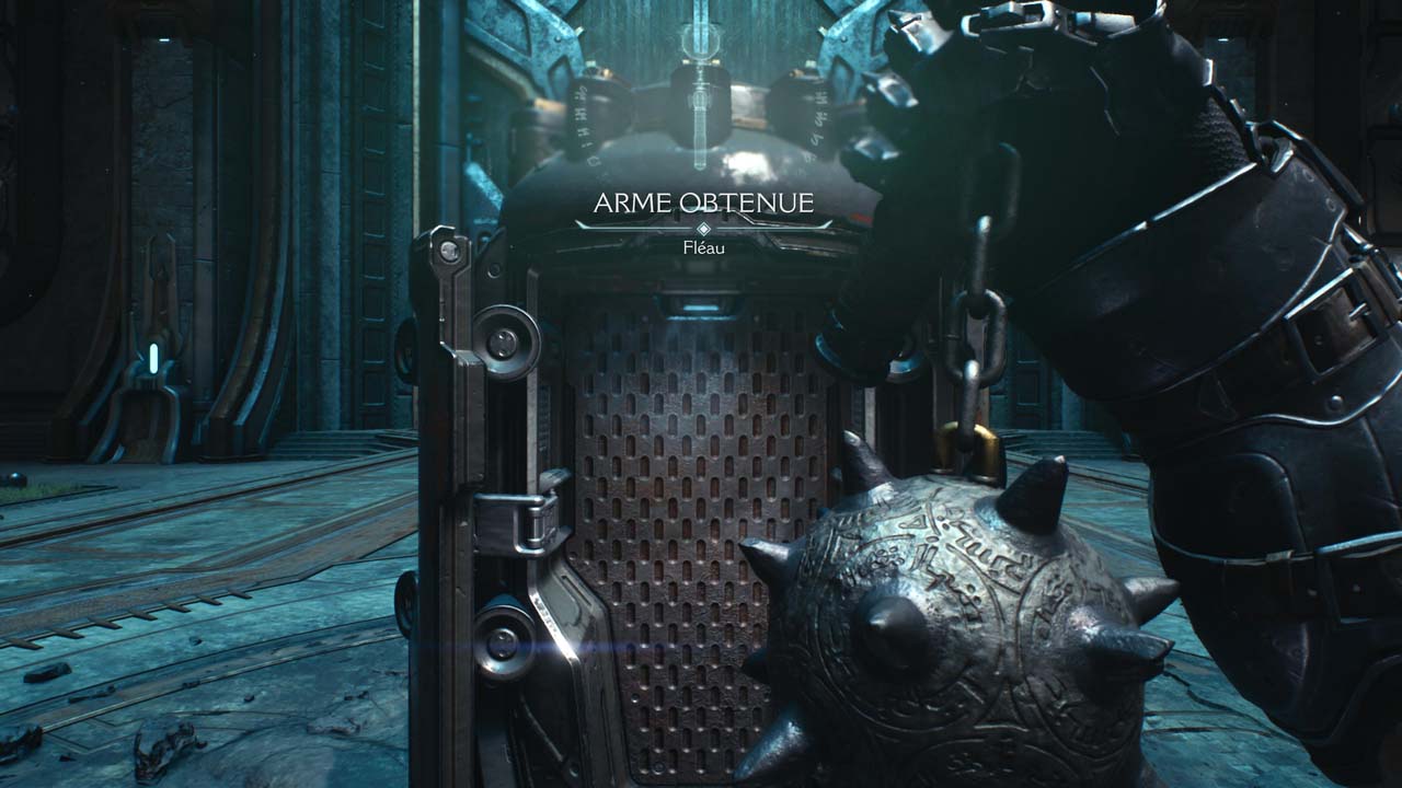 Acquisition du fléau, une arme de corps à corps cloutée dans DOOM The Dark Ages