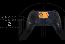 Death Stranding 2: Sony dévoile une DualSense aux couleurs du jeu Visuel promotionnel de la manette DualSense Death Stranding 2 avec fond noir et logo Drawbridge