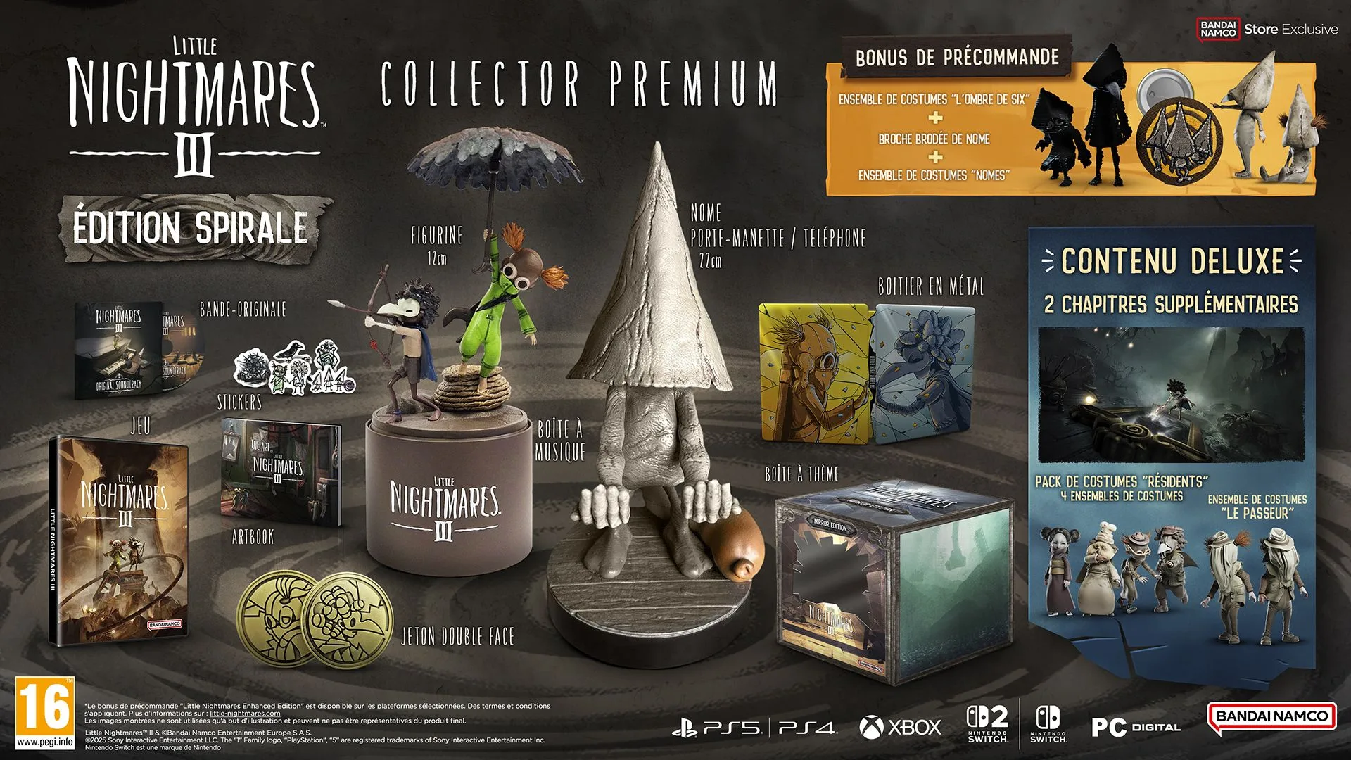 Édition Spirale exclusive de Little Nightmares III avec figurine Nome, boîte à musique et bonus de précommande