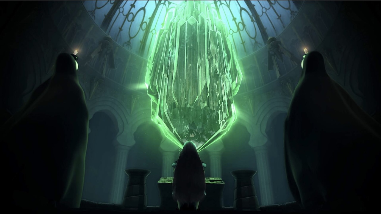 Cristal élémentaire du vent dans une cinématique de Bravely Default Flying Fairy HD Remaster
