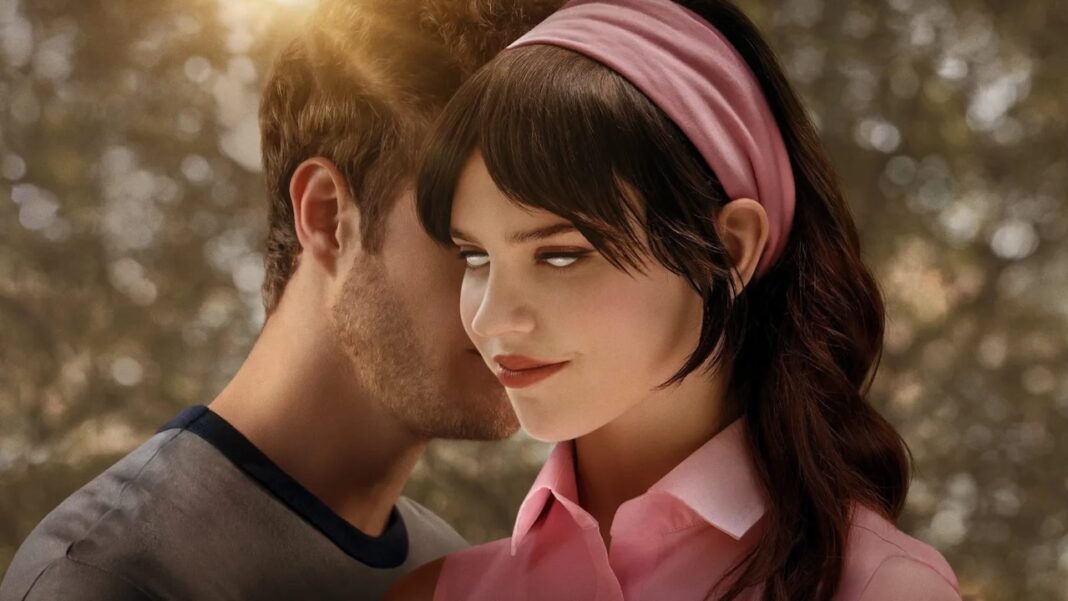 Affiche du film Companion avec Sophie Thatcher et Jack Quaid dans un moment ambigu