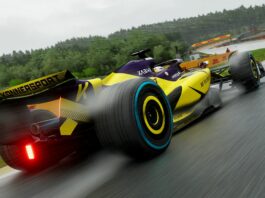 F1 26 annulé : EA opte pour une extension 2026 de F1 25 Voiture Konnersport dans F1 25 sous la pluie avec rendu réaliste de projection d’eau