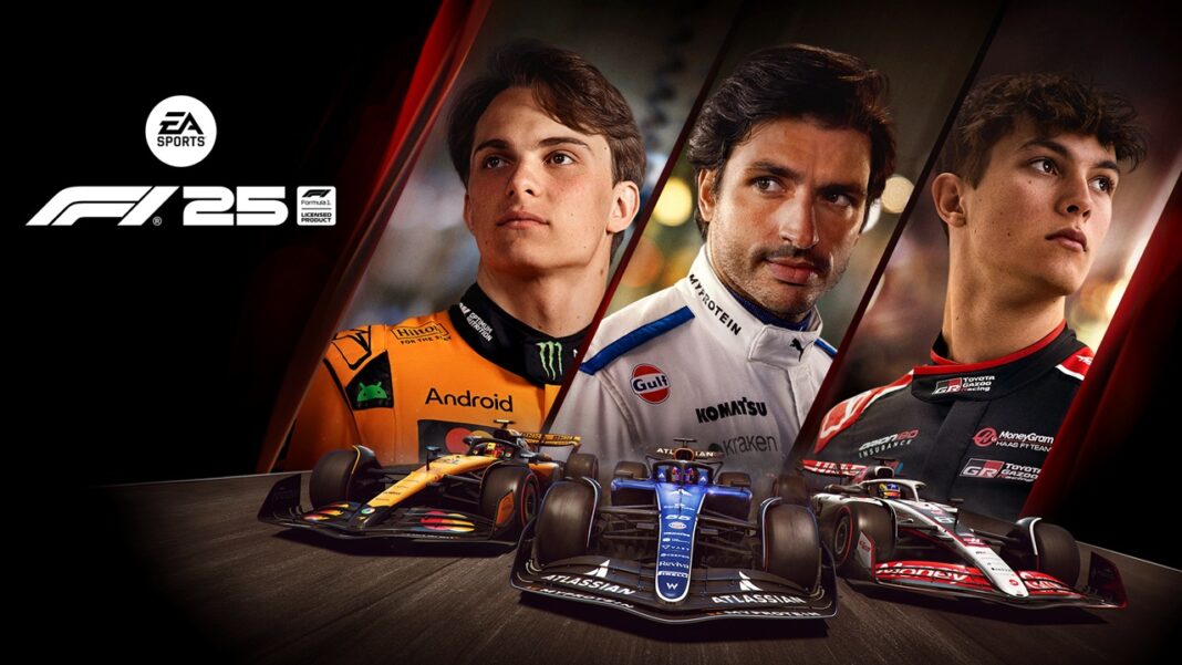 Affiche promotionnelle de F1 25 avec Oscar Piastri, Carlos Sainz et pilotes officiels