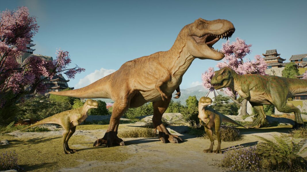 T-Rex et bébés dinosaures dans Jurassic World Evolution 3
