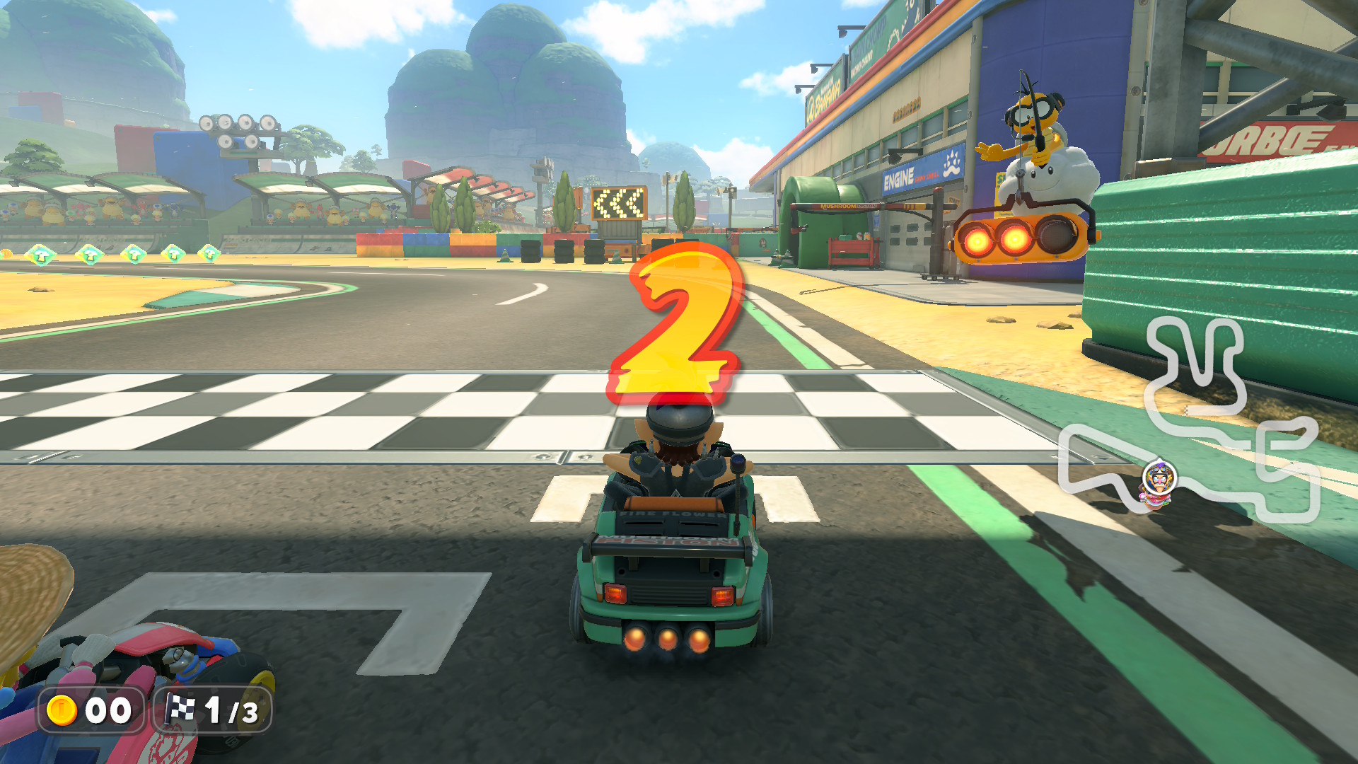 Compteur de départ à 2 dans Mario Kart World, prêt pour le boost