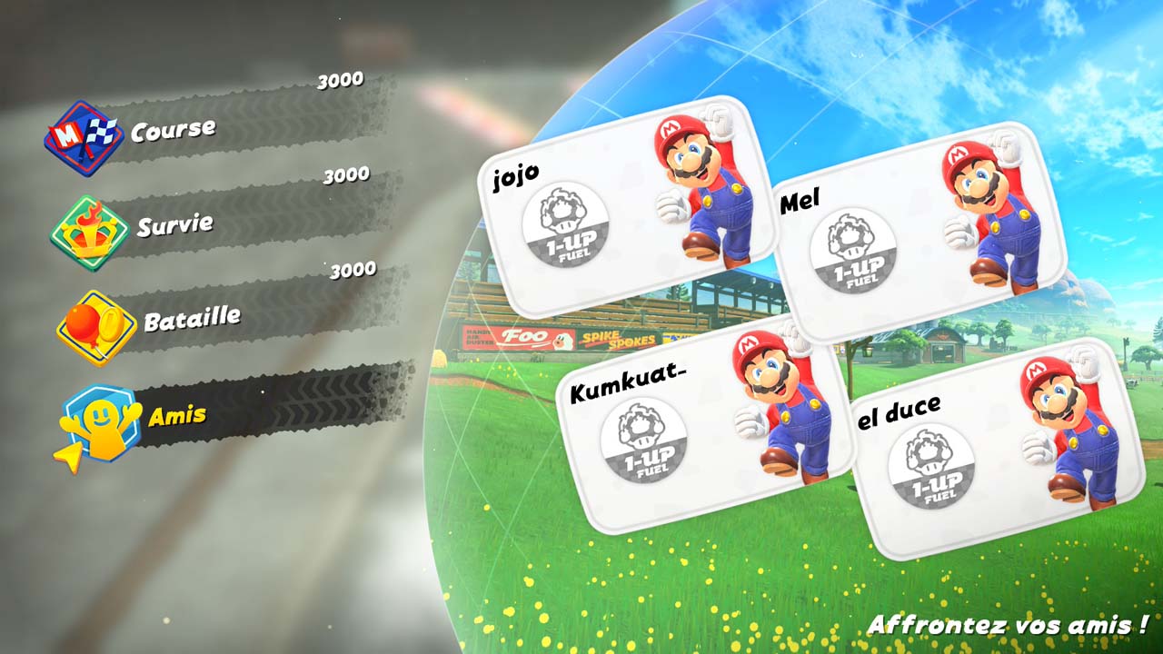 Menu Créer un groupe et Chercher un groupe dans le mode en ligne de Mario Kart World