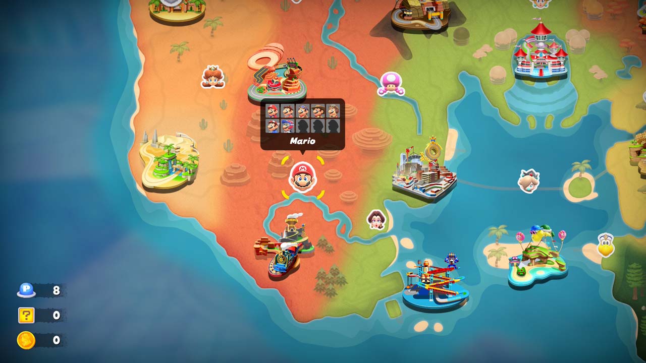 Carte du monde ouverte de Mario Kart World avec les circuits disponibles