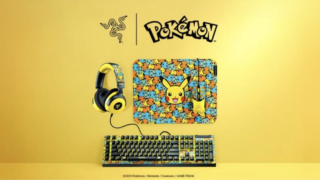 Collection Razer Pokémon 2025 incluant clavier, casque, souris et tapis de souris sous licence officielle