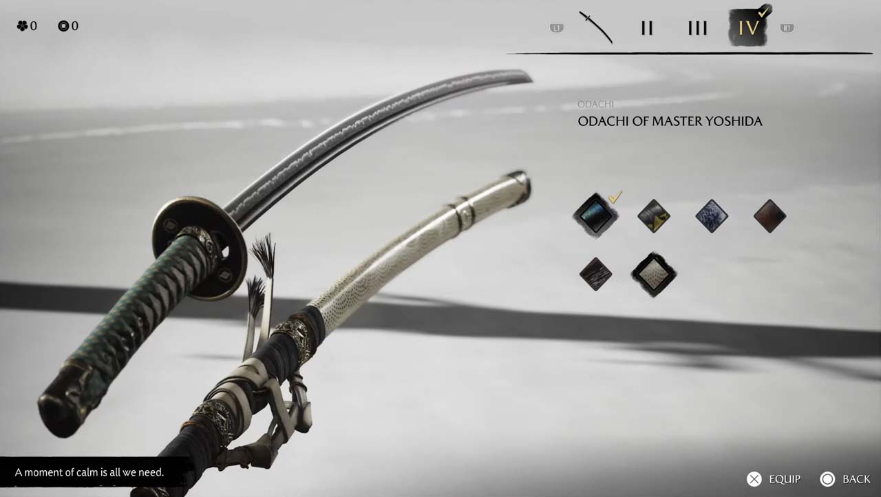 Odachi du maître Yoshida dans le menu des armes de Ghost of Yōtei
