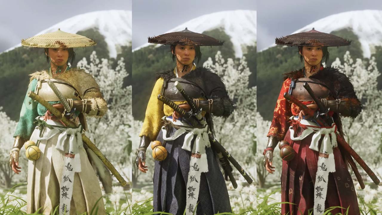 Aperçu des différentes tenues personnalisables d’Atsu dans Ghost of Yōtei sur PS5
