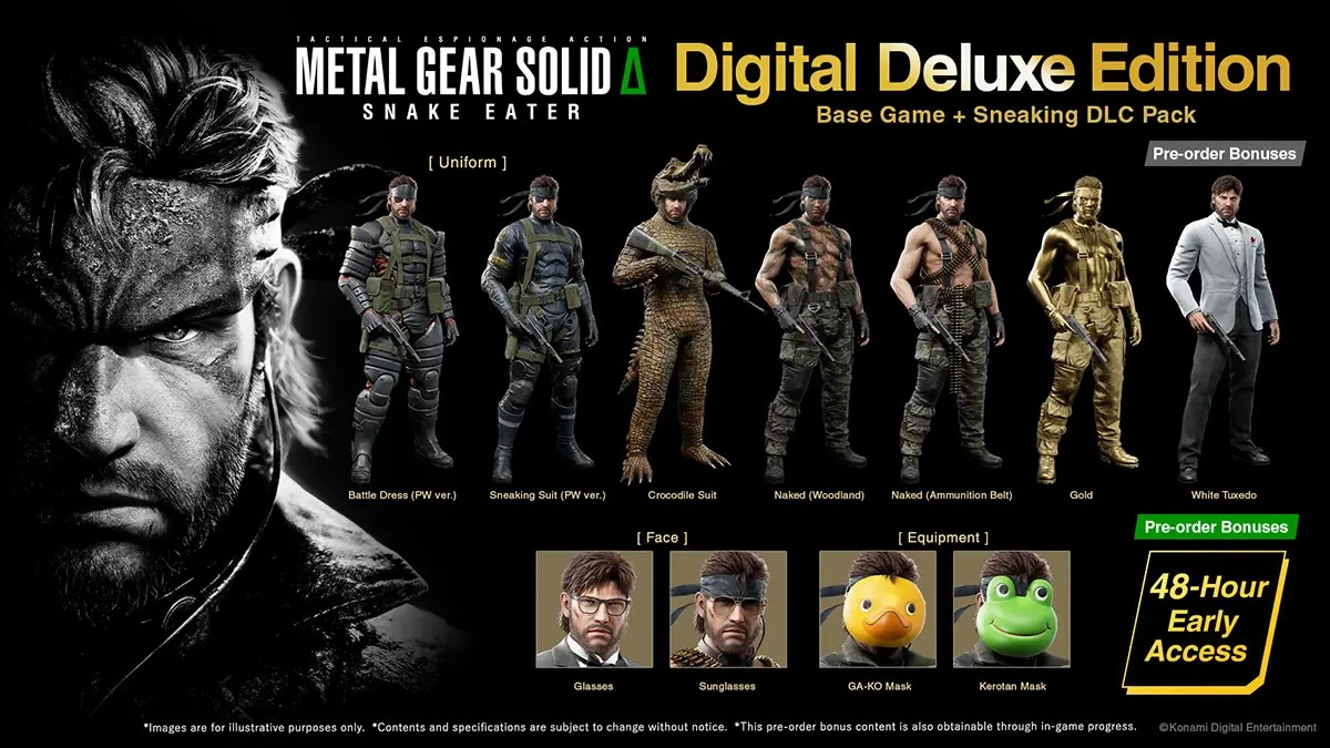  Contenu de l'édition digitale deluxe de Metal Gear Solid Delta avec tenues alternatives, masques et bonus de précommande