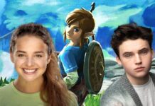 Nintendo révèle les visages de Link et Zelda dans le film live-action attendu en 2027 Portraits de Bo Bragason et Benjamin Evan Ainsworth devant un visuel de Link dans The Legend of Zelda