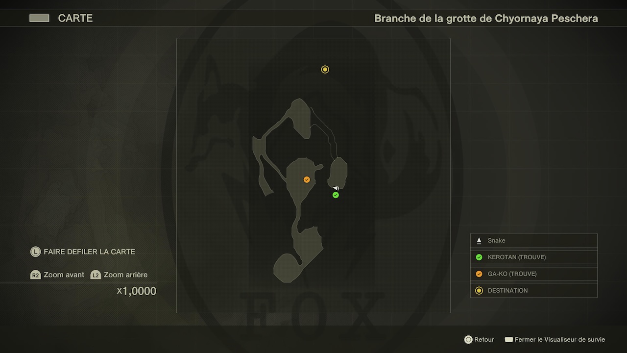 Carte montrant l'emplacement des lunettes de vision nocturne de Metal Gear Solid Delta.