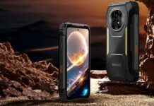 TEST – Blackview XPLORE 2, un smartphone ultra-endurant Smartphone Blackview Xplore 2 posé sur un décor de canyon, écran allumé et vue arrière renforcée