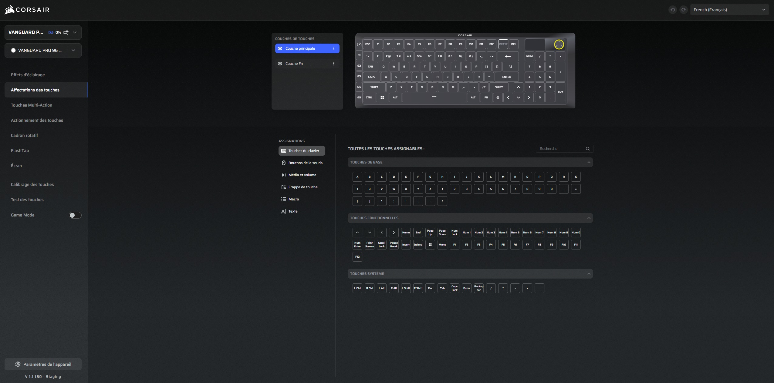 Interface Corsair Web Hub du clavier Vanguard Pro 96