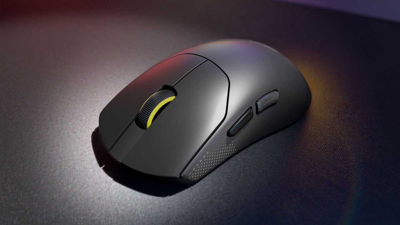Image promotionnelle close up de la souris Corsair Sabre V2 Pro Ultralight