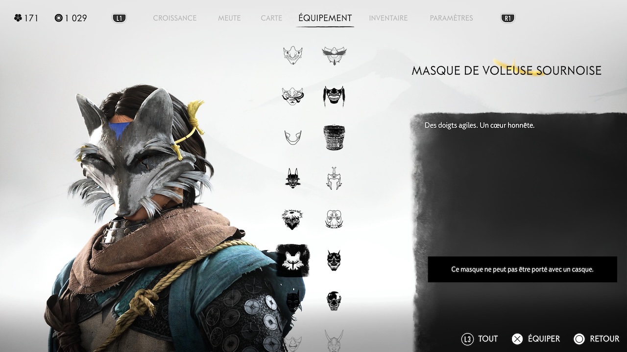 Masque Sly Cooper dans Ghost of Yotei